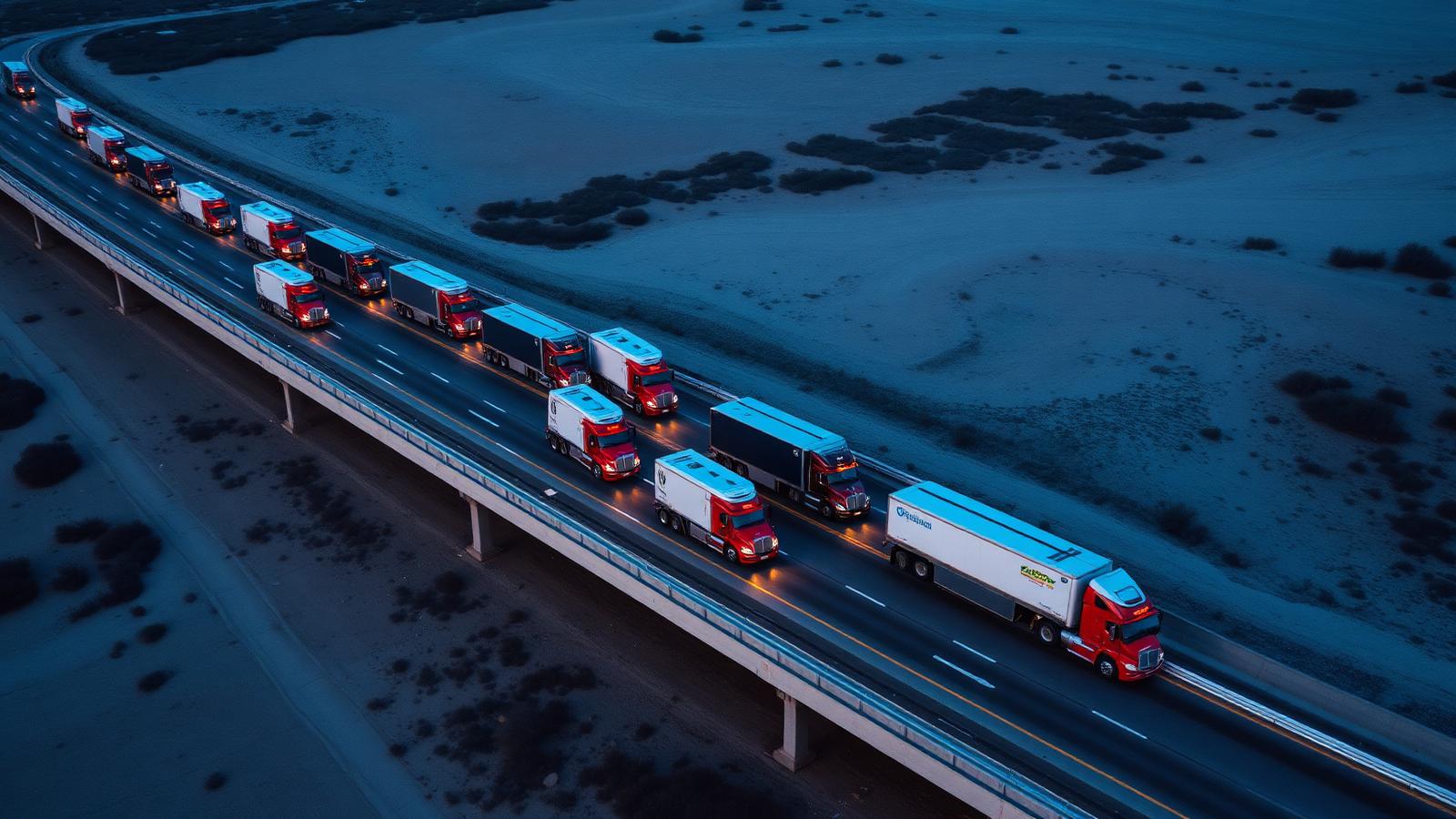 US freight fleet on highway
